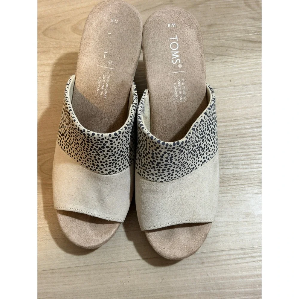 TOMS Wedge Sandals Beige W8 Womens Polka Dot Cork Heel Open Toe Slides